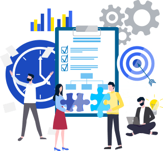 業務の最適化を表す時計や歯車のイラスト